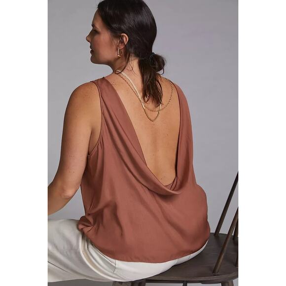 Anthropologie Brown Draped Low-Back Sleeveless Blouse ~ 1X Plus, NEW - Picture 4 of 5